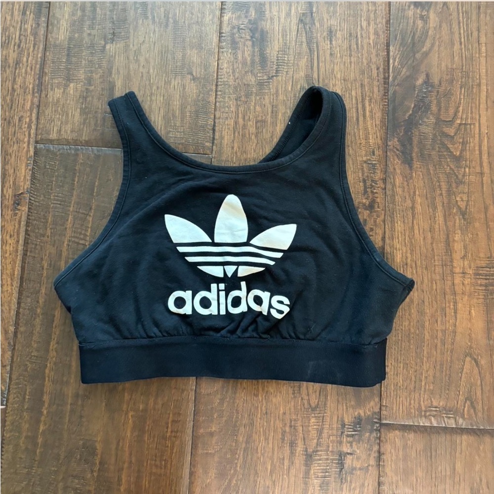 Adidas Black and White Logo Sports Bra
